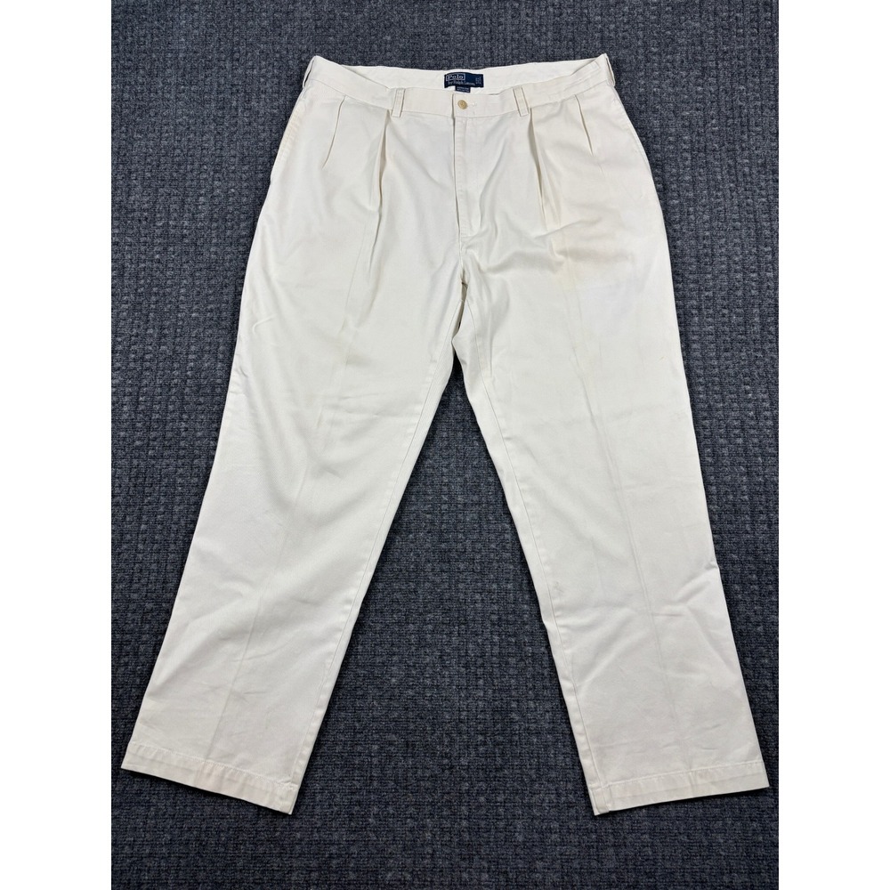 Polo Ralph Lauren Andrew Pant Pleated Chino Pants 40/32 Cream Off White Cotton